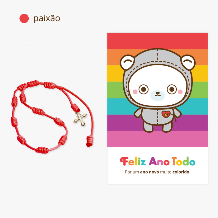 Feliz Ano Todo • Pulseira Vermelha e Cartão Postal
